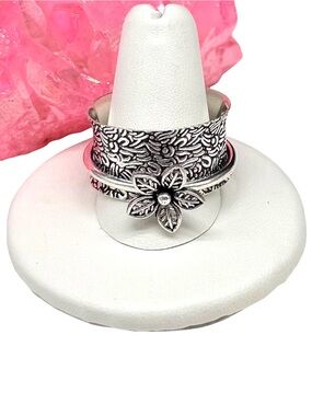 Spinner Ring Size 12 925 Sterling Silver Overlay Daisy Flower Spinning Band